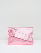 Asos Metallic Leather Ruffle Clutch Bag - Pink