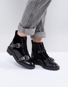 Office Asteroid Leather Buckle Boots - Black