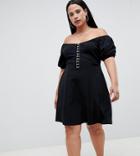 Asos Design Curve Mini Skater Dress With Hook And Eye Detail - Black