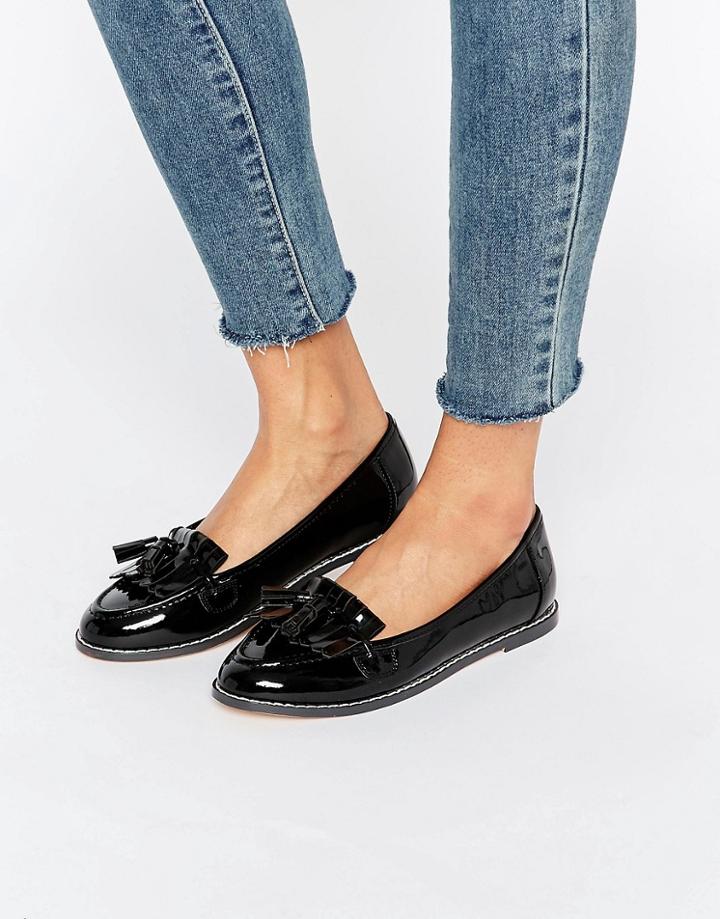 London Rebel Fringe Loafers - Black