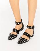 Asos Liberal Studded Pointed Ballet Flats - Black
