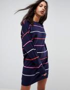 Asos Knitted Oversized Crew Neck Dress In Bright Stripe - Multi
