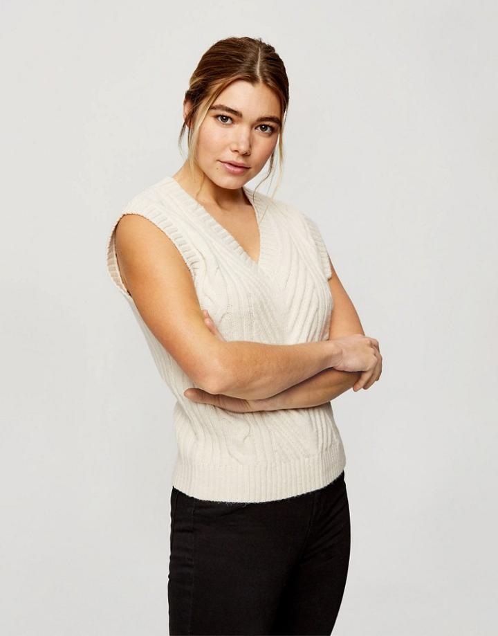 Miss Selfridge Cable Knit Crop Top In Cream-white