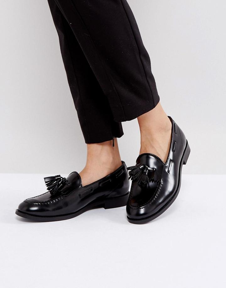 H By Hudson Leather Tassle Loafers - Black