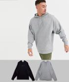 Asos Design Oversized Hoodie 2 Pack In Gray Marl/black