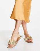 Asos Design Favor Ruched Flat Mules In Gold