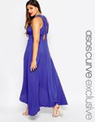 Asos Curve Sweeping Maxi Dress With Cross Back - Blue