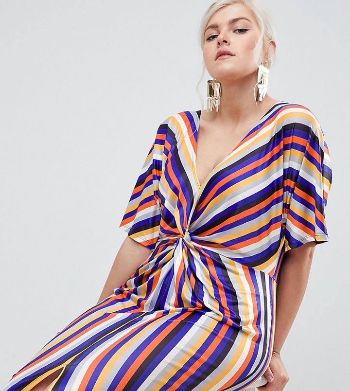 Missguided Plus Twist Front Stripe Midi Dress - Multi