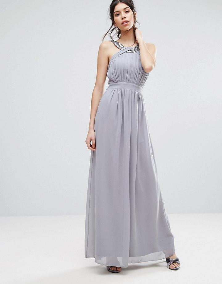 Little Mistress Embellished Chiffon Maxi Dress - Gray