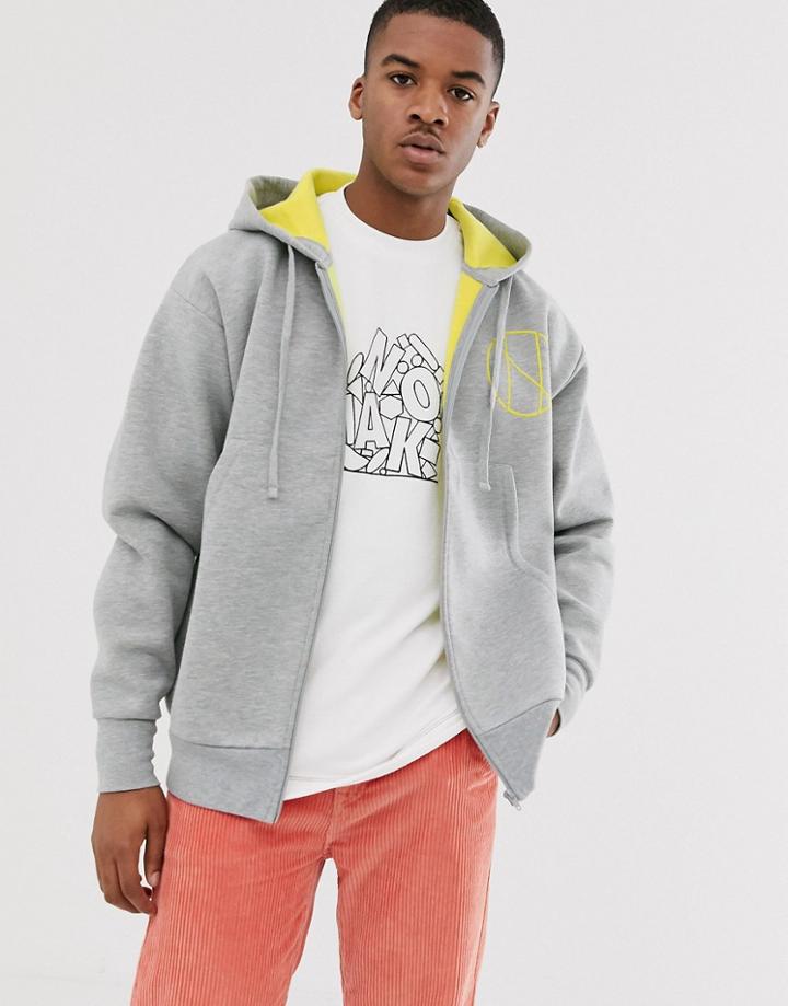 Noak Zip Up Hoodie In Gray With Draw Cords - Gray