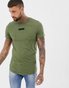 Religion T-shirt In Khaki With Logo Patch And Curved Hem - Green