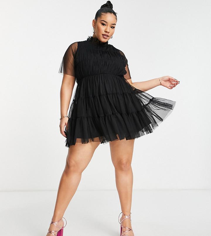 Lace & Beads Plus A Line Mini Tulle Dress In Black