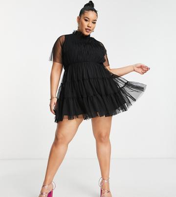 Lace & Beads Plus A Line Mini Tulle Dress In Black