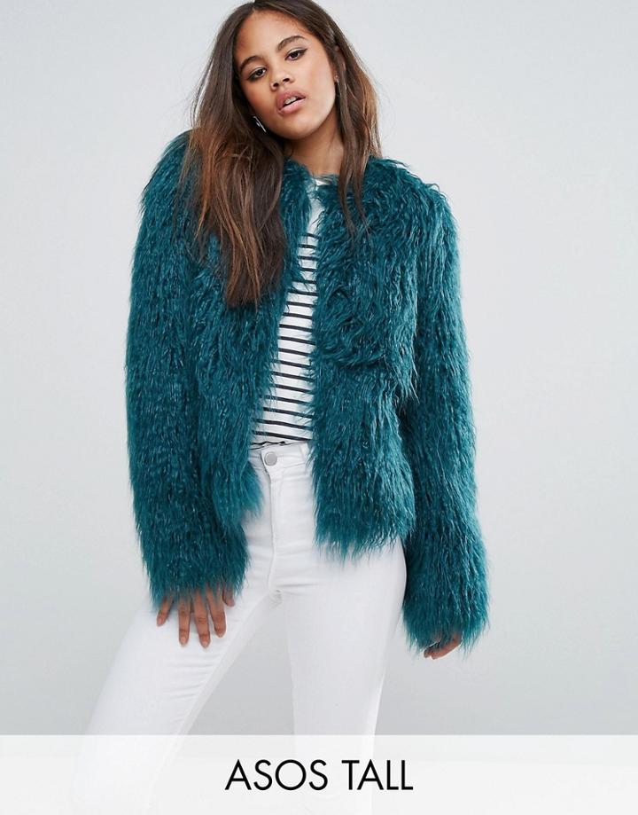 Asos Tall Mongolian Faux Fur Jacket - Blue