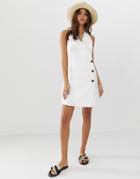 Asos Design Palm Broderie Wrap Halter Mini Sundress With Side Buttons-white