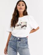 Daisy Street Relaxed T-shirt With Rose Graphic In Organic Cotton - White