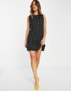 Trendyol Sleeveless Shift Dress With Peplum Hem In Polka Dot-black