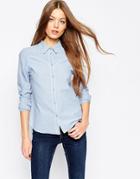 Asos Fitted Chambray Shirt With Piping - Blue
