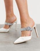 Be Mine Bridal Mihika Embellished Heeled Mules In Ivory Satin-white