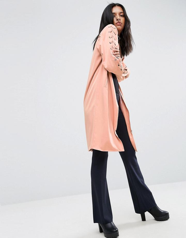 Story Of Lola Longline Bomber Jacket - Pink