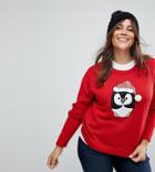 Brave Soul Plus Holidays Penguin Sweater - Red