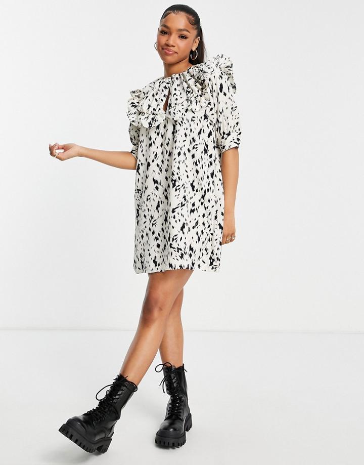 Lola May Puff Sleeve Mini Dress In Animal Print-white