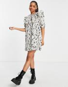 Lola May Puff Sleeve Mini Dress In Animal Print-white