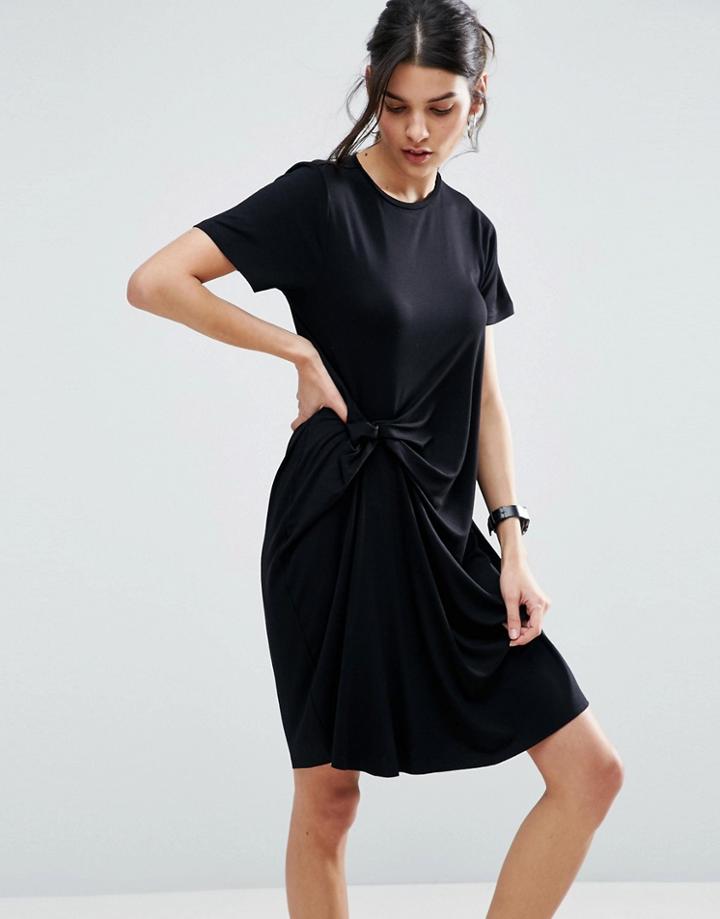 Asos T-shirt Dress With Gathered Front - Black