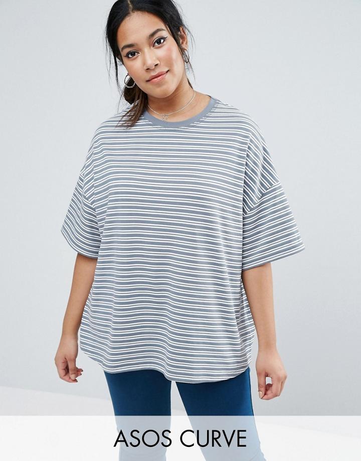 Asos Curve Short Sleeve Oversized Stripe Top In Baby Loop Back - Multi