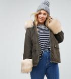 Asos Curve Parka With Faux Fur Collar And Cuff - Green