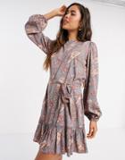 Ax Paris Drop Hem Long Sleeve Dress In Paisley-multi