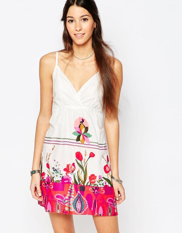 Pussycat London Sun Dress In Floral Border Print - White