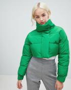 Asos Design Cropped Puffer Jacket - Green