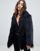 Religion Mongolian Faux Fur Coat - Black