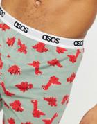Asos Design Boxer Shorts In Cartoon Dinosaur Print-green