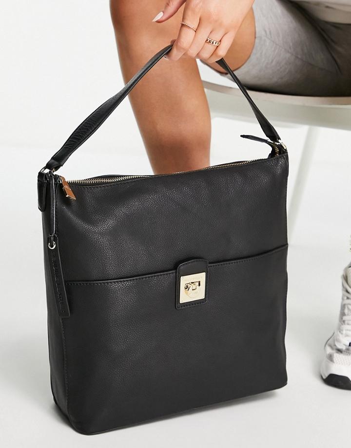Paul Costelloe Leather Slouchy Tote Bag With Turn Lock In Black