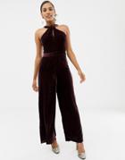 Oasis Jumpsuit With Twist Neck In Burgundy - Purple