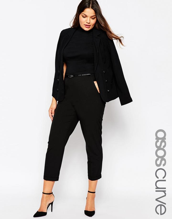Asos Curve Cigarette Pants With Belt - Black