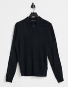 French Connection Long Sleeve Polo In Navy