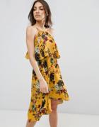 Qed London Floral Printed Midi Dress - Yellow