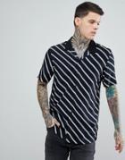 Asos Oversized Stripe Shirt With Contrast Collar - Black