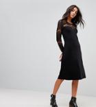Y.a.s Tall Ciccu Long Lace Sleeved Shift Dress - Black