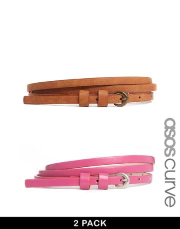Asos Curve 2 Pack Tan/pink Super Skinny Waist And Hip Belt