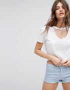 Bershka Choker Detail T-shirt - White