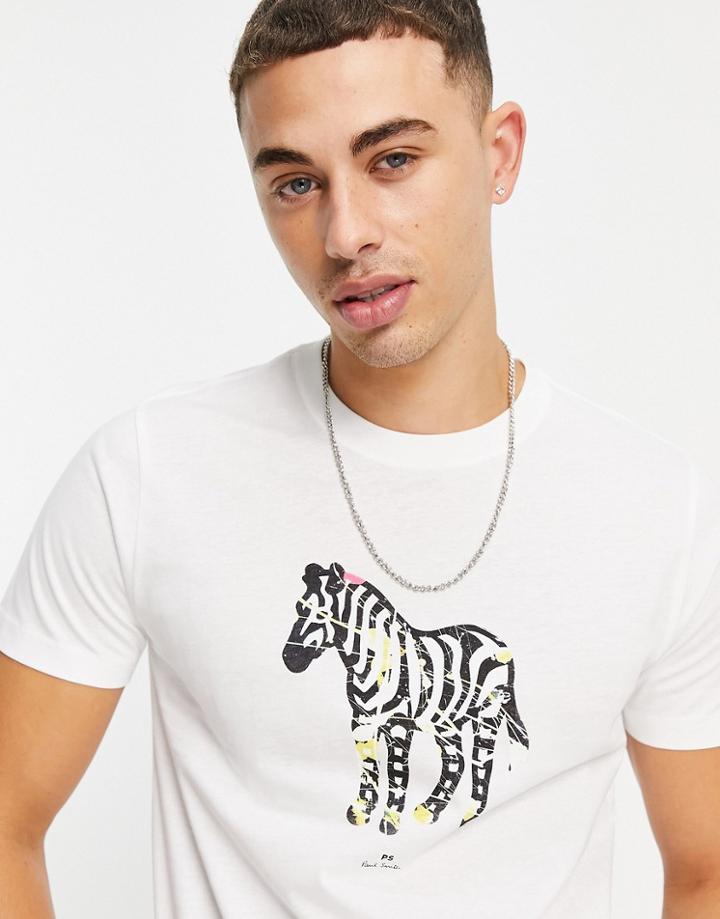 Ps Paul Smith Slim Fit Large Zebra Logo T-shirt In White