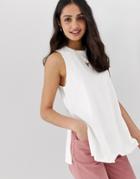 Asos Design Sleeveless Top With Side Split In Linen Mix In White