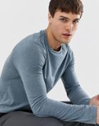 Asos Design Long Sleeve T-shirt With Crew Neck In Blue Marl - Blue