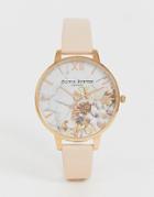 Olivia Burton Ob16cs12 Marble Floral Leather Watch-pink