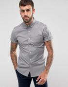 Asos Casual Slim Oxford In Gray With Short Sleeves - Gray