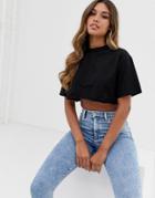 Asos Design Super Crop T-shirt With Raw Edge In Black - Black